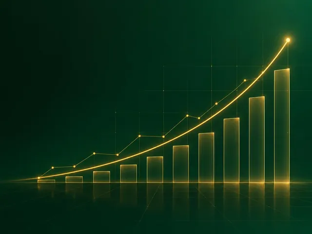 Abstract illustration: golden analytics columns and a rising growth curve